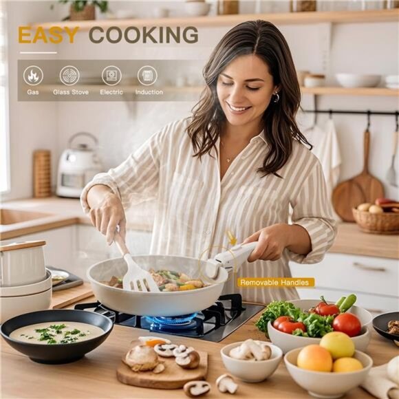 Astercook 22 Piece Pots and Pans Set Non Stick, Cookware Set with Detachable - Picture 4 of 8